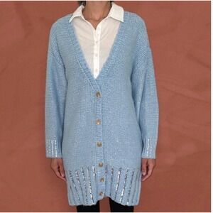 NWT Maeve Layered Sparkle Cardigan Sweater Mini Dress Small Blue Sequin Longline